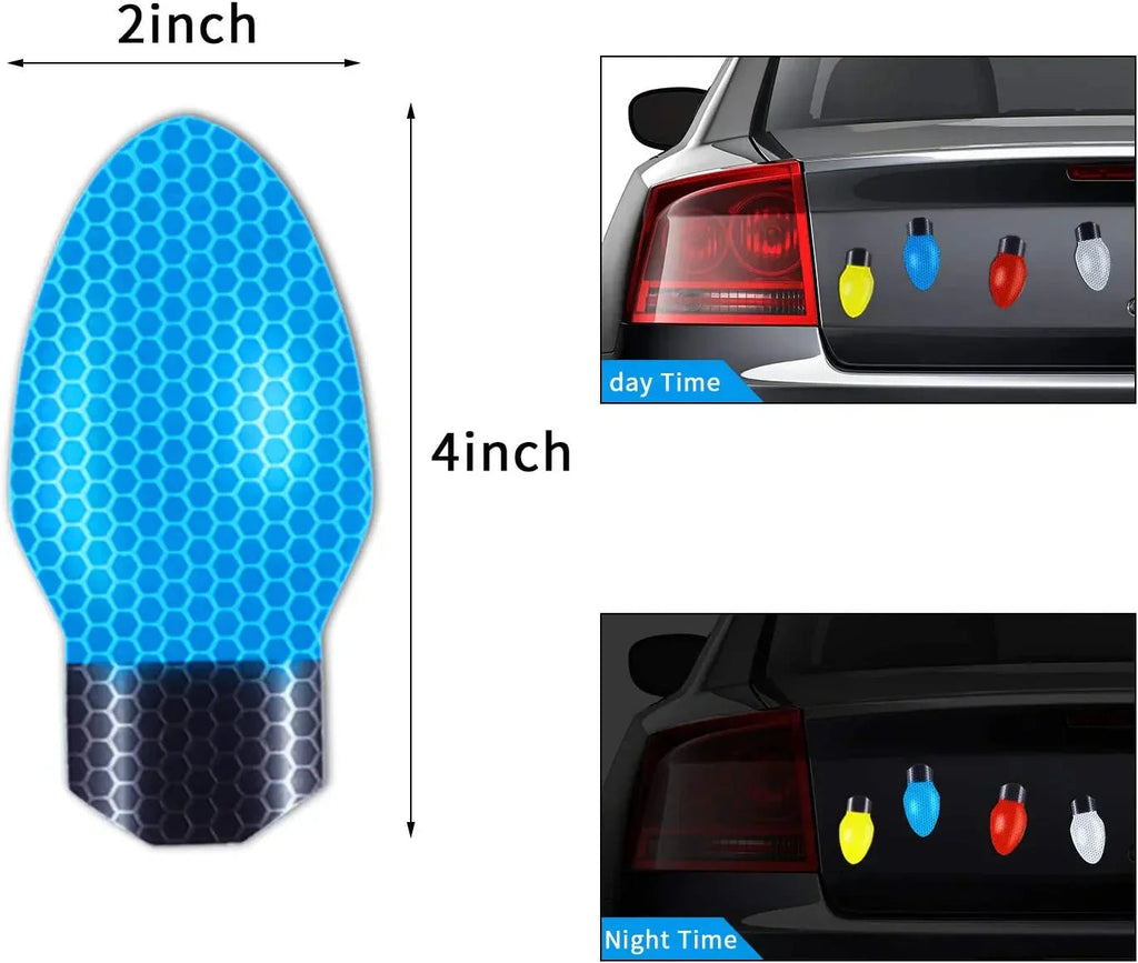 Christmas Car Magnet Decorations | Reflective Holiday Light Bulb Set | Weatherproof & Reusable
