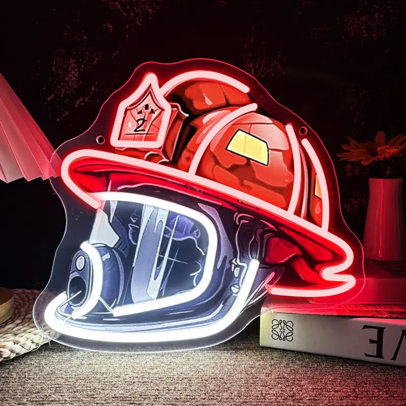 Firefighter Helmet Neon Sign