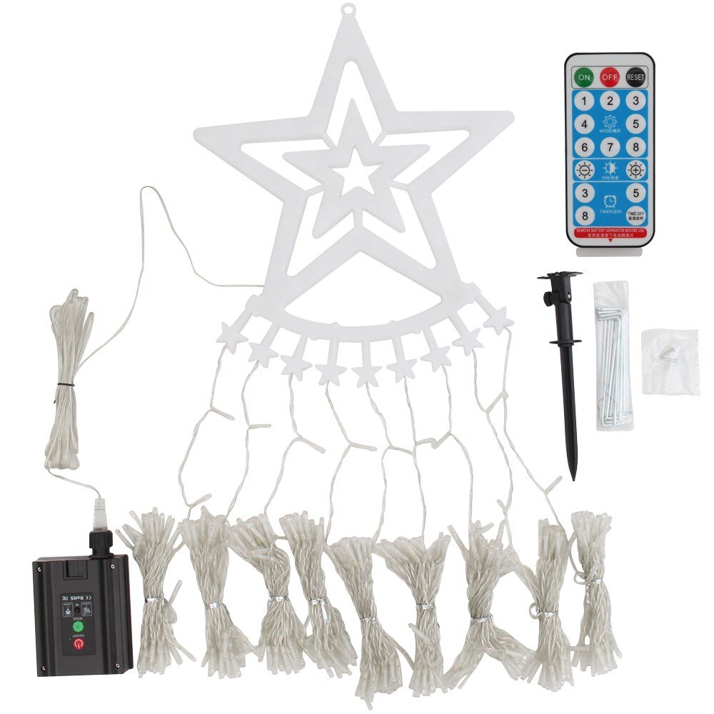 Led Five-Pointed Star Waterfall Mountable Christmas Tree Light for Yard Outdoor Deco