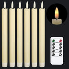 Flame-free flickering taper candles with 2 remote controls and timer, real wax 3D wick light window candles battery-operated, Christmas home wedding decor