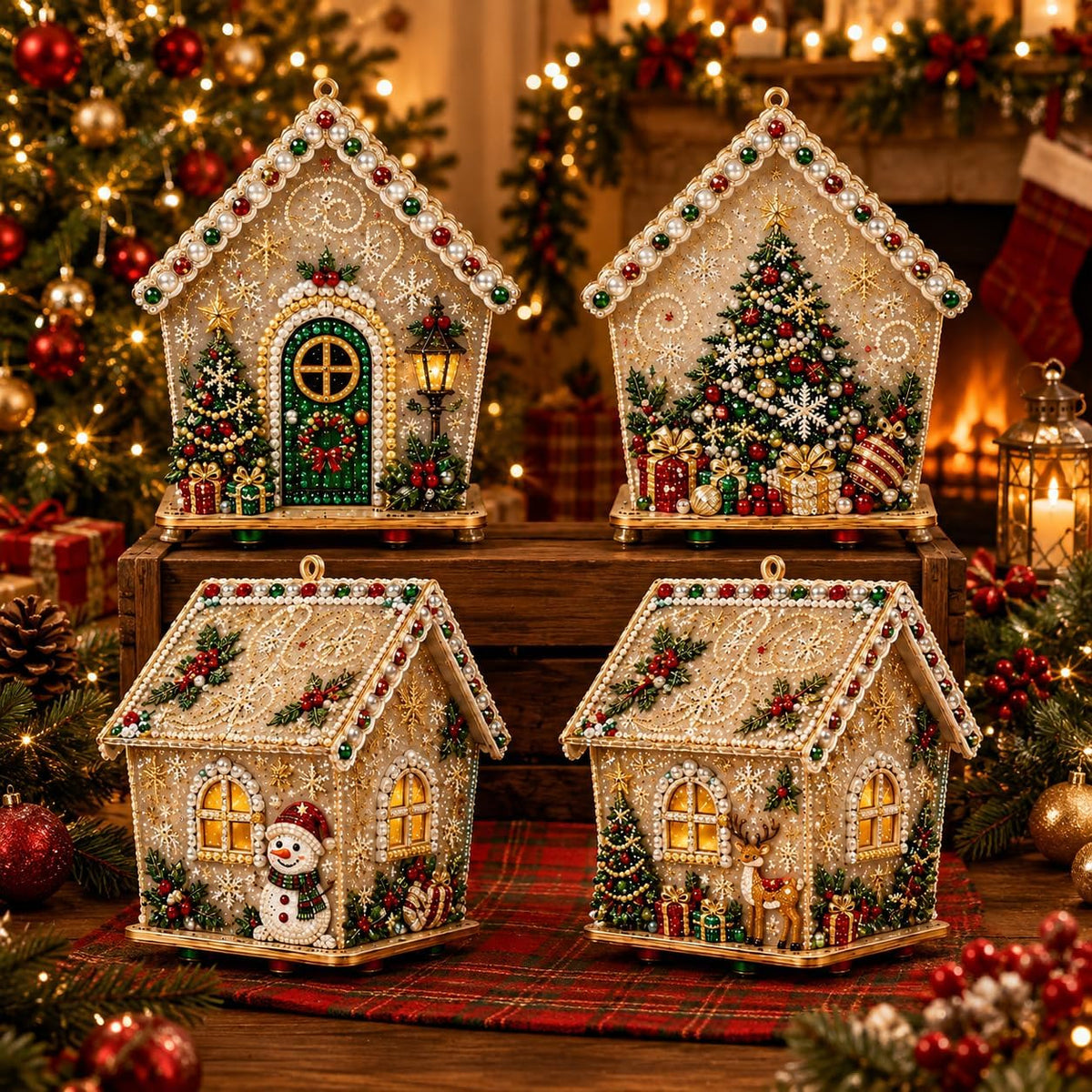 3D Wooden Christmas House Diamond Painting Kit for Adults