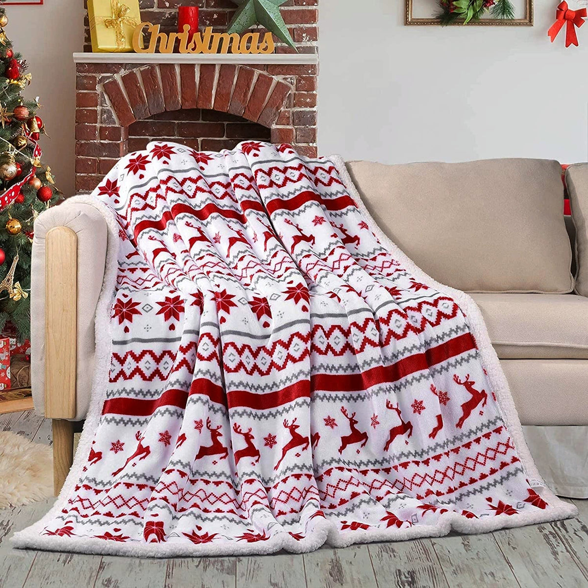 Christmas Double Layer Sherpa Flannel Blanket