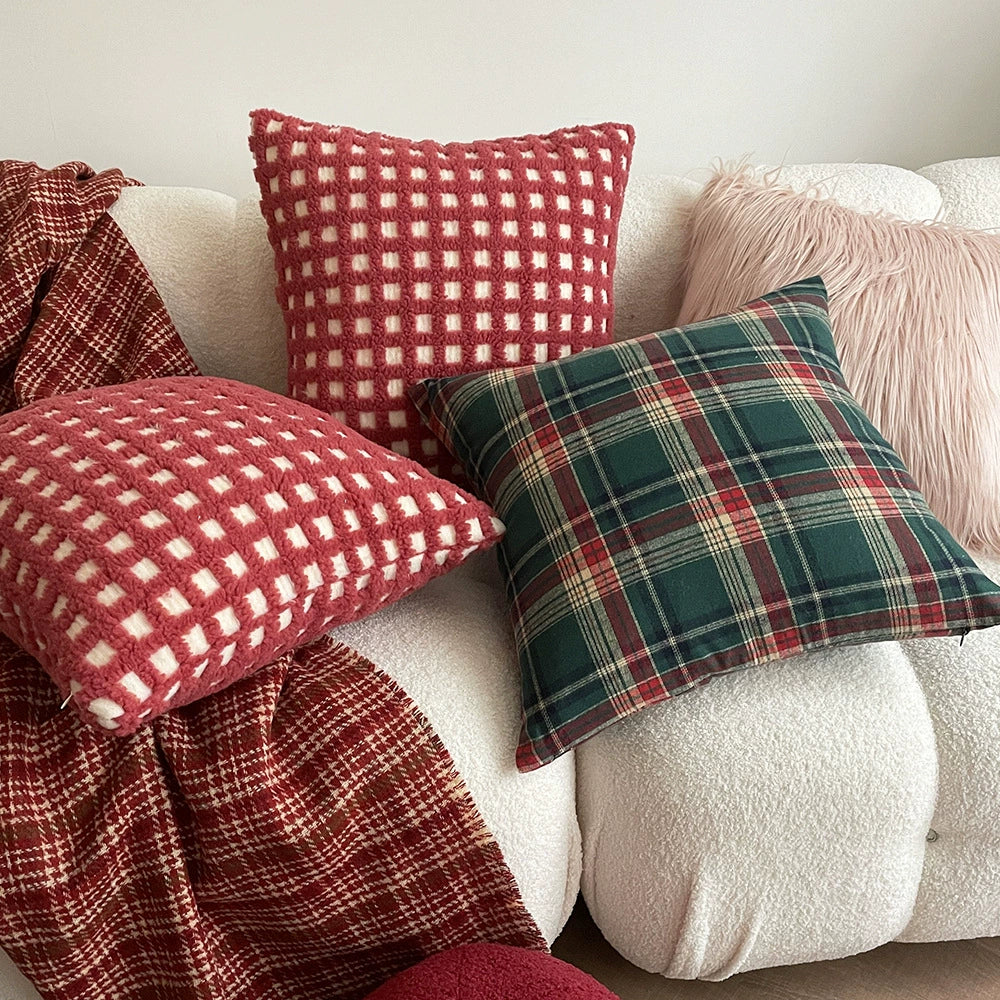 Red Green Plaid Christmas Throw Pillow