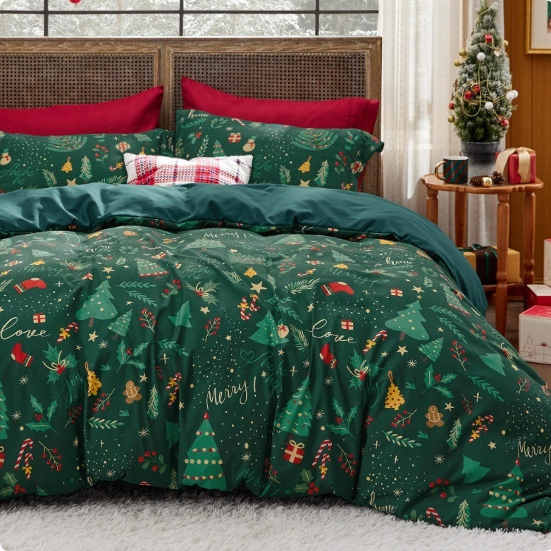 Christmas Santa Claus Bed Three-piece Duvet Set