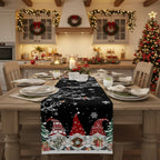 Festive Linen Table Runner for Christmas with Snowflake and Gnome Motif
