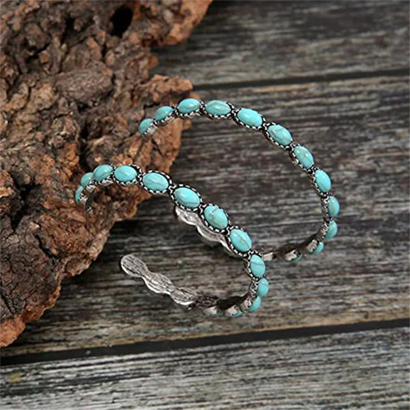 Vintage C-Shaped Turquoise Hoop Earrings