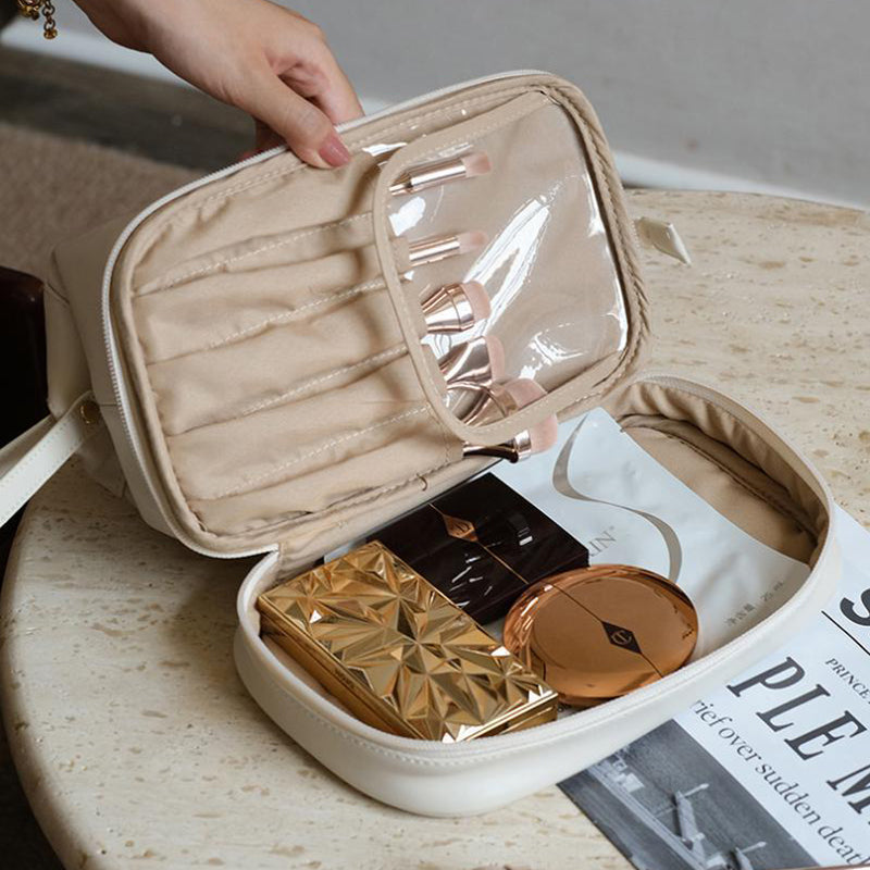 Large Travel Cosmetic Bag with Double-Layer Design