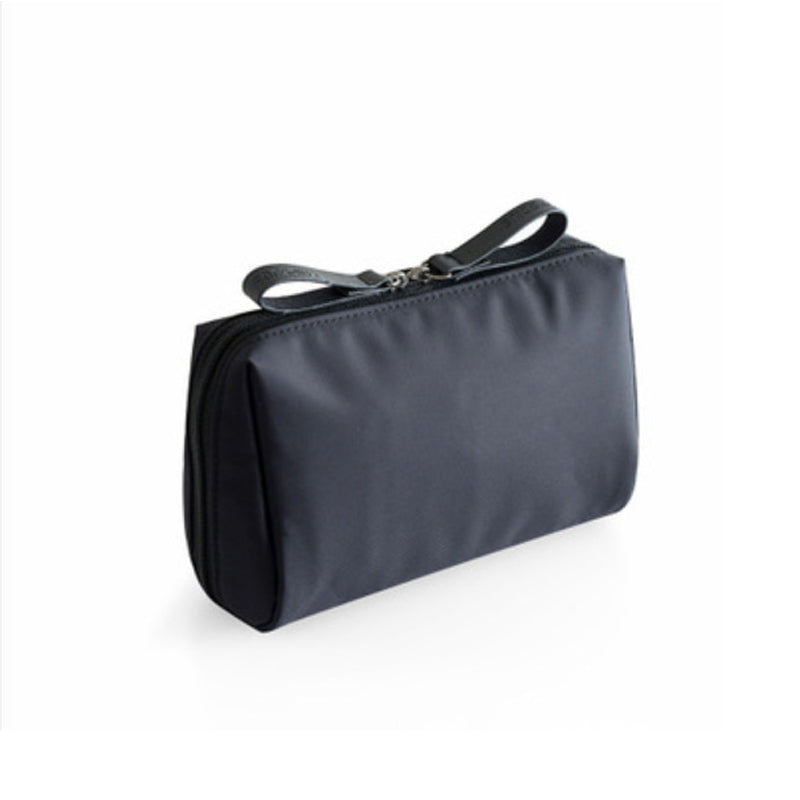 Solid color cosmetic bag with double zipper