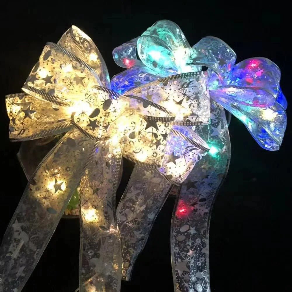 Large Printed Light Up Christmas Bow - Christmas Tree Hanging Decoration Light up Christmas Bows