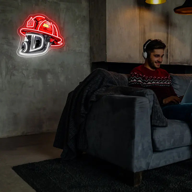 Firefighter Helmet Neon Sign