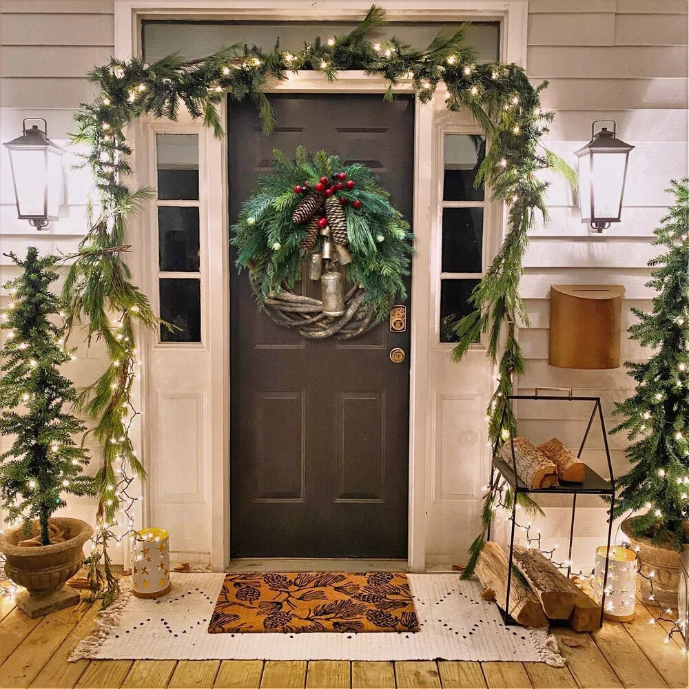 Christmas Wreath | Boho Style | Rustic Vine Base with Pinecones & Golden Bells