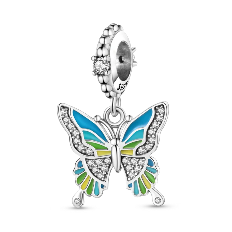 925 Silver Golden Leopard Charms Beads Colorful Chameleon Rhinoceros Lion Scarab Cat Pendant Compatible with Original Pandora Bracelet Jewelry