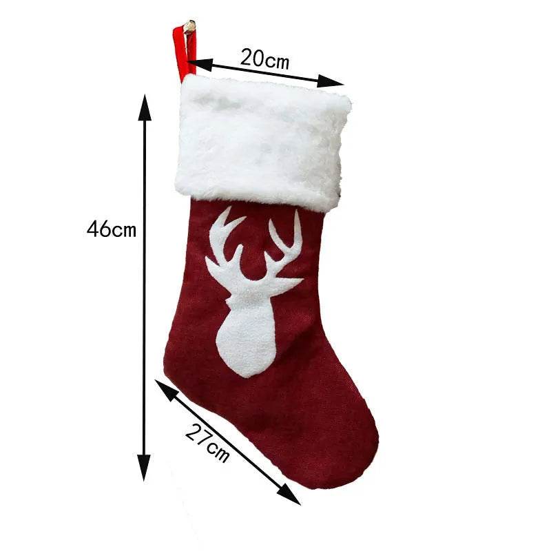 Christmas Stockings Gift Bag Red Hemp Elk Embroidery Christmas Stockings Gift Pendant