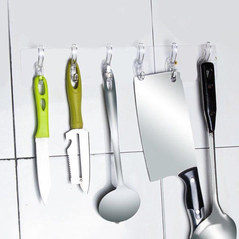 6 Hooks Multifunctional Self-Adhesive Hooks No Drilling Wall Transparent Hook