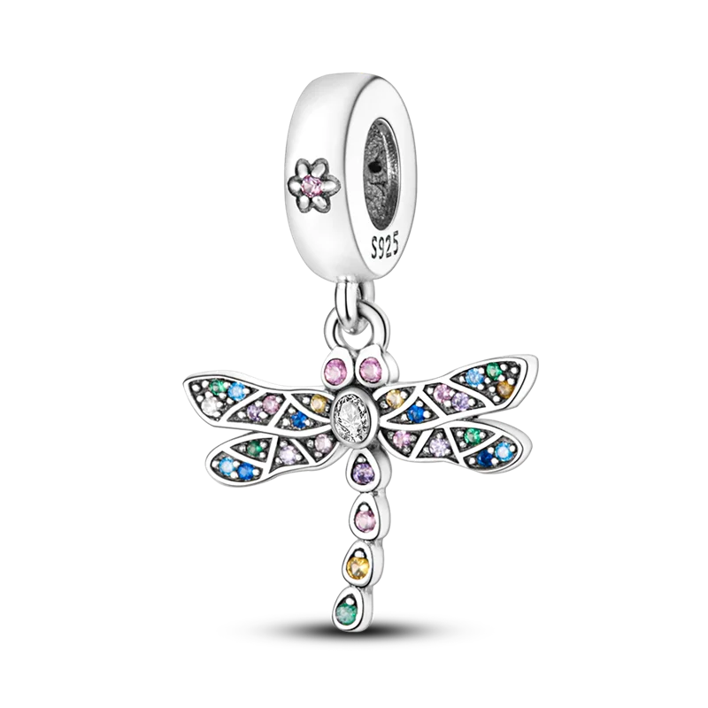 925 Silver Golden Leopard Charms Beads Colorful Chameleon Rhinoceros Lion Scarab Cat Pendant Compatible with Original Pandora Bracelet Jewelry