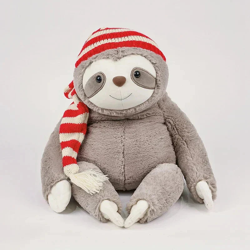 Kawaii Christmas Sloth Plush with Striped Hat