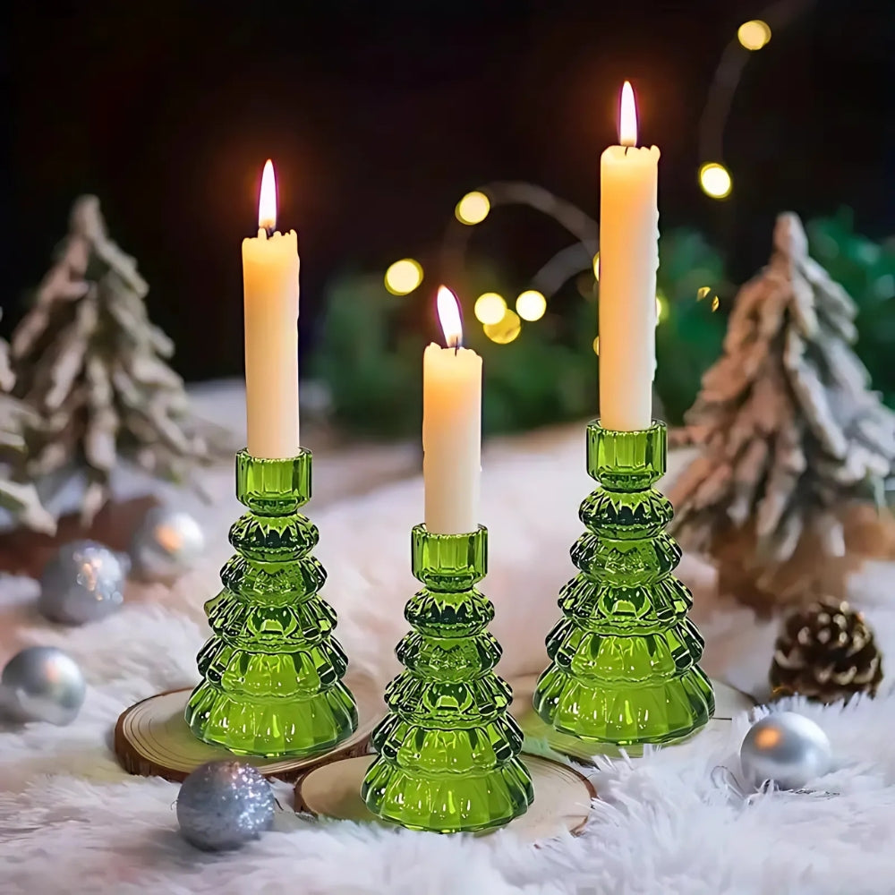 Christmas Tree Glass Candle Holder | 3pcs Set