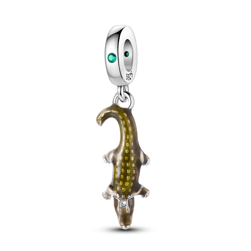 925 Silver Golden Leopard Charms Beads Colorful Chameleon Rhinoceros Lion Scarab Cat Pendant Compatible with Original Pandora Bracelet Jewelry