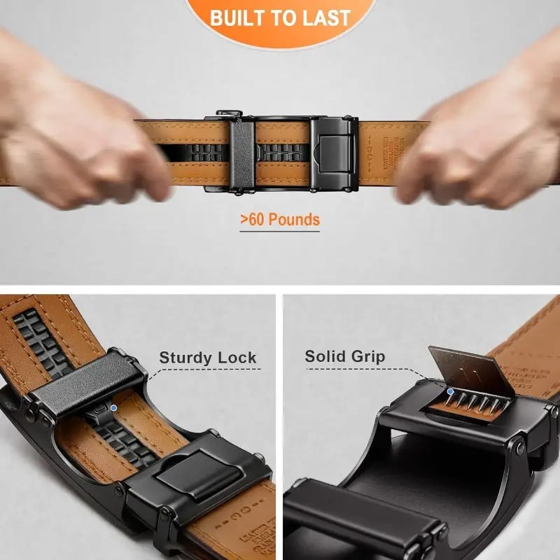 Eptchn Leather Ratchet Belt With Adjustable Buckle CrackSlick