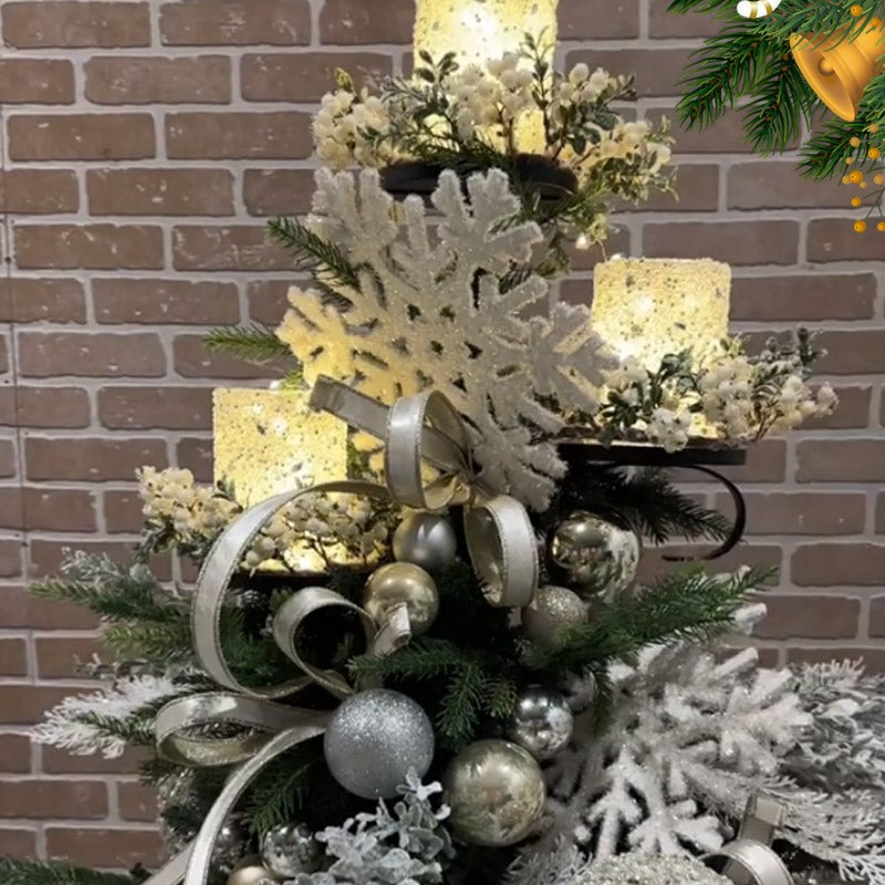 Christmas Tree Topper Shelf | Triple-Layer Ornament & Candle Display Stand | 36-Inch Iron