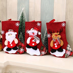 Set Red Christmas Socks with Santa, Snowman, and Reindeer for Festive Decoration