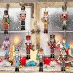 Kerst Notenkraker Ornamenten – Set van 12 Houten Decoraties voor een Feestelijke Boom