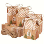 Kerst Peperkoek Huis Geschenkdozen – Set van 12 of 50 Kraftpapier Dozen voor Feestelijke Cadeaus