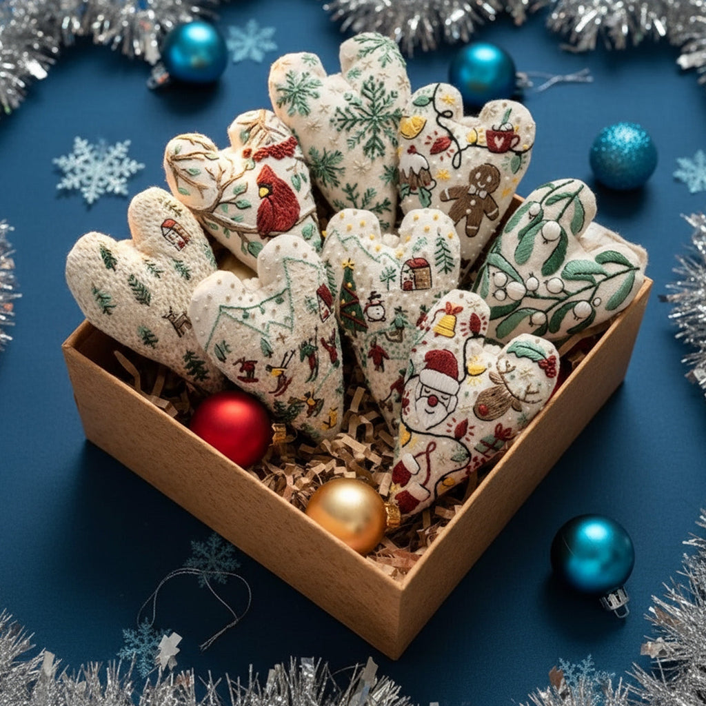 DIY Christmas Ornament Kit – Heart-Shaped Hand Embroidery Craft