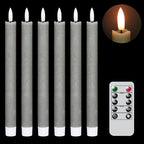 Flame-free flickering taper candles with 2 remote controls and timer, real wax 3D wick light window candles battery-operated, Christmas home wedding decor