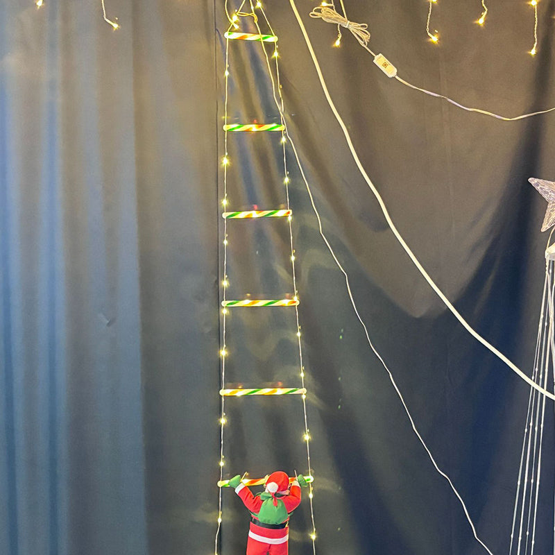 Modern Art Deco PVC Cotton Ladder Shape Santa Claus Christmas Decoration LED String Light For Outdoor