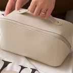 Large Travel Cosmetic Bag with Double-Layer Storage and Water-Resistant PU Leather