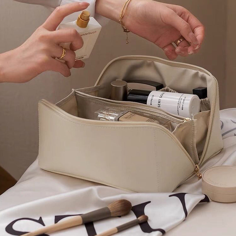 Large Travel Cosmetic Bag with Double-Layer Design