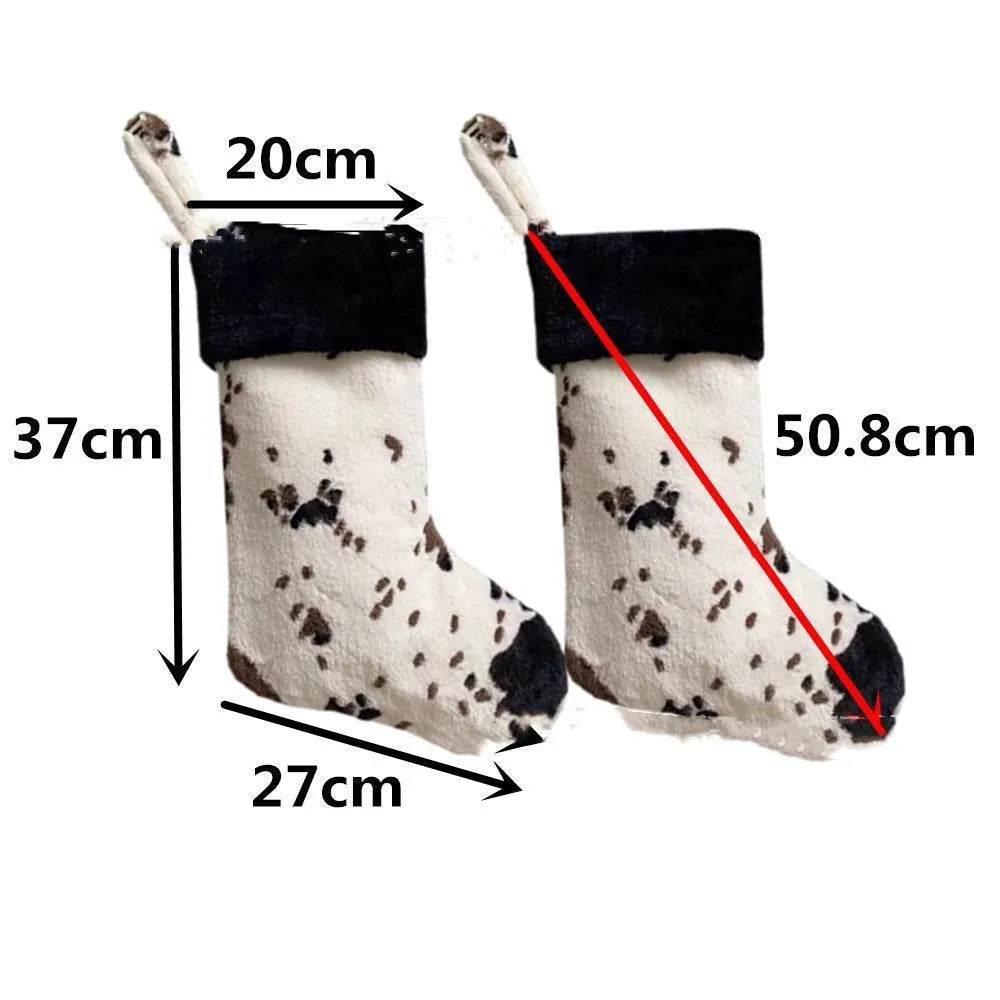 20-inch Plush Christmas Stockings Cows Pattern Gift Bag