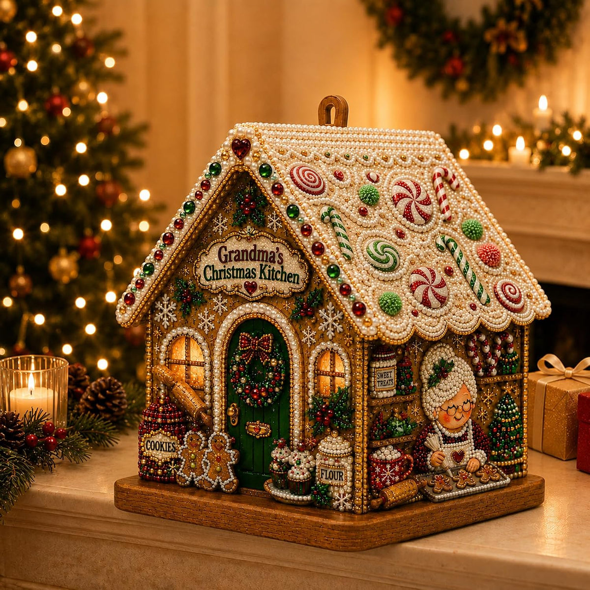 3D Christmas House Diamond Painting Kit for Adults, Wooden Pearl Art Craft