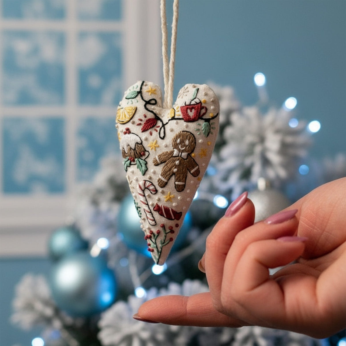 DIY Christmas Ornament Kit – Heart-Shaped Hand Embroidery Craft