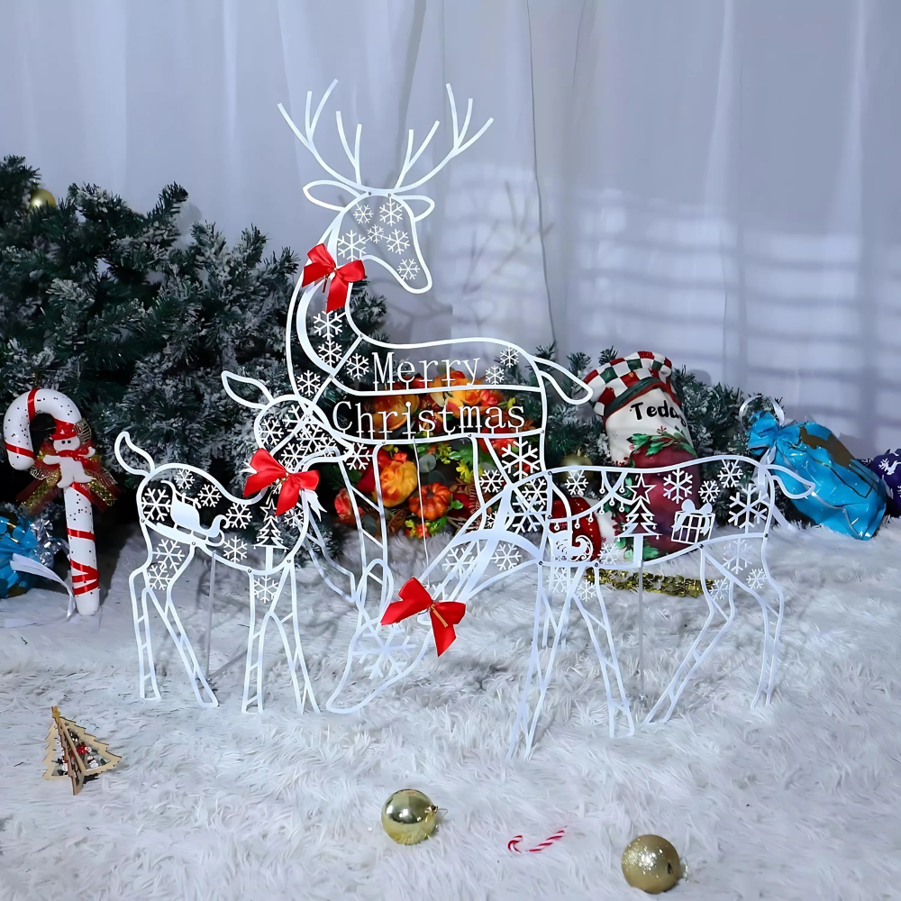 Christmas Decorations Reindeer Sleigh Light Display