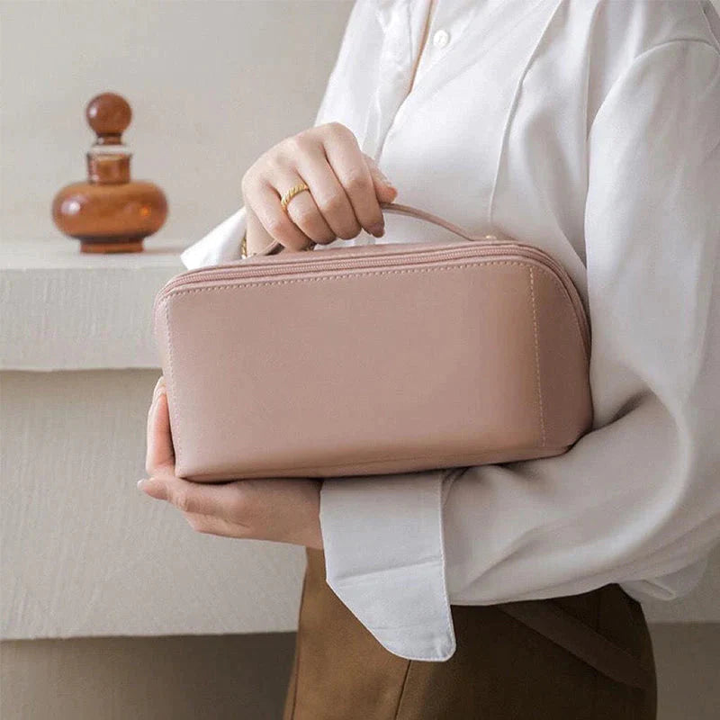 Large Travel Makeup Bag, Water-Resistant PU Leather