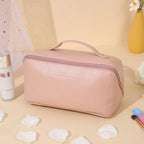 Large Travel Cosmetic Bag with Double-Layer Storage and Water-Resistant PU Leather