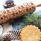Handmade rolling pin with decorative Christmas embossing
