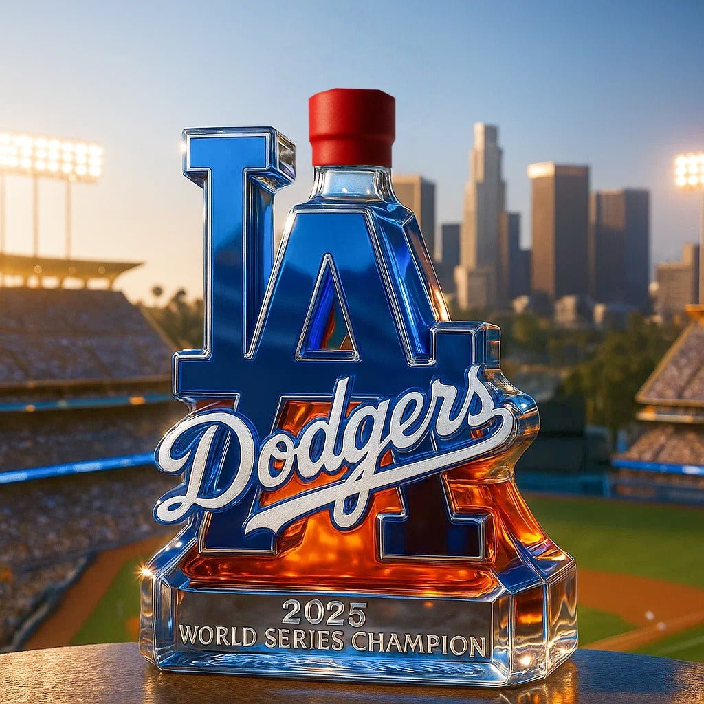 Celebrate the Los Angeles Dodgers Winning The 2025 World Series Championship Whiskey Bottle