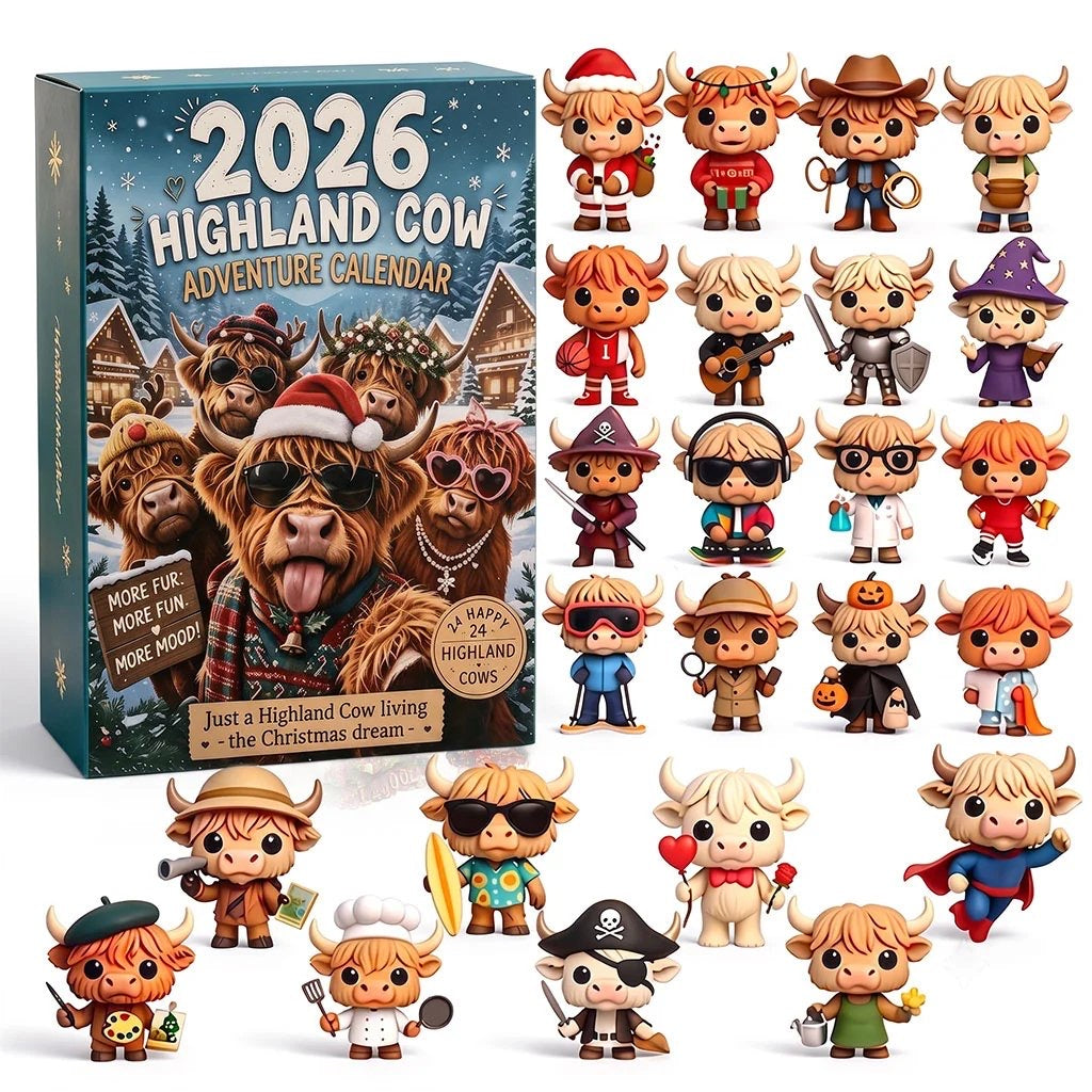 Scottish Highland Cow Christmas Advent Calendar 2026 - 24 Funny Figurines