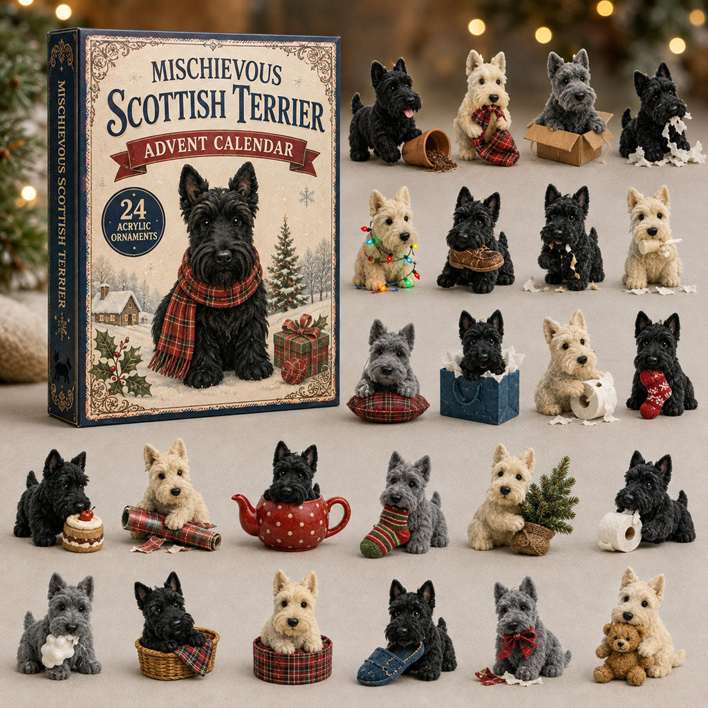 Scottish Terrier Advent Calendar 2026 - 24 Scottie Christmas Ornaments