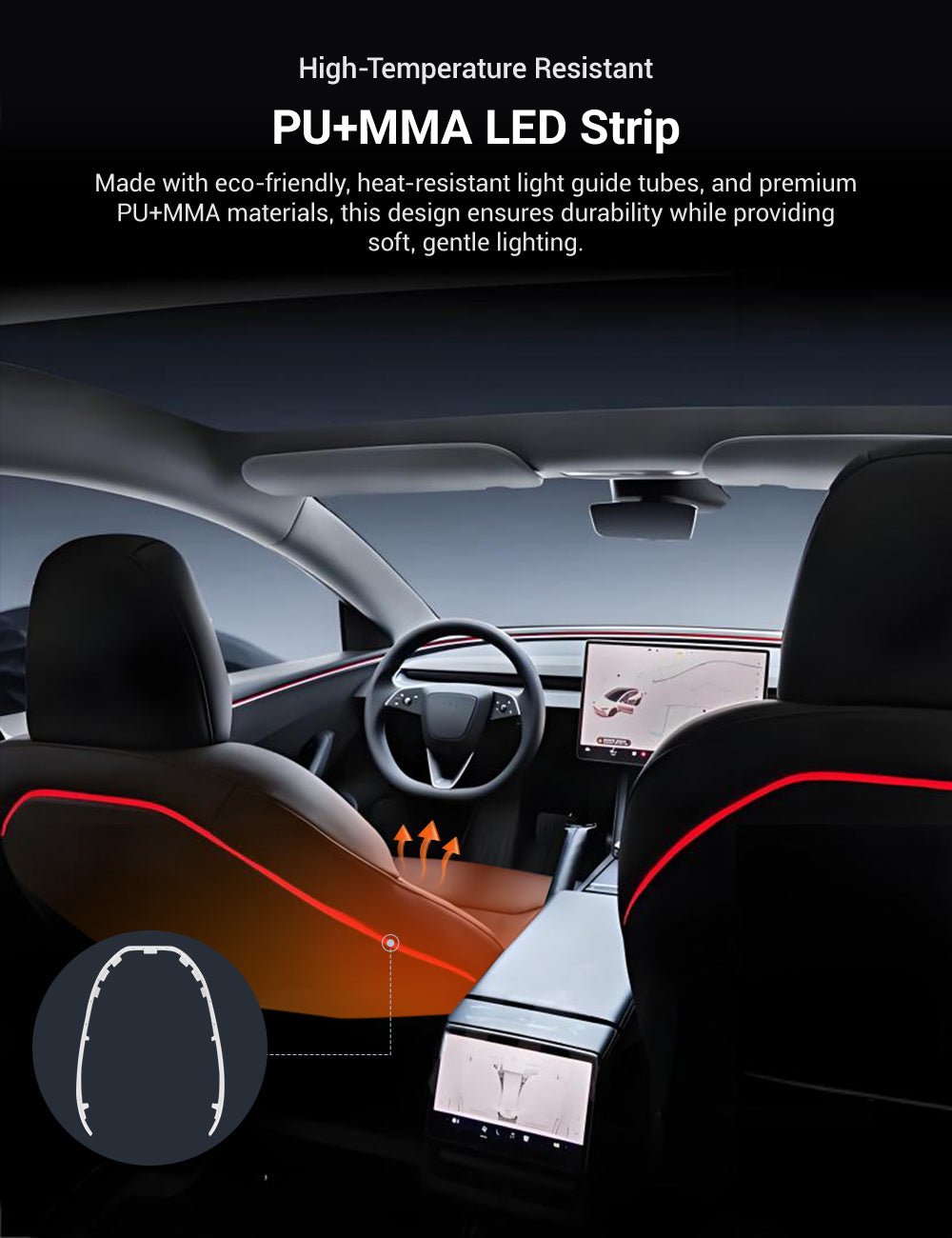 Seat Back Ambient Lighting for Model 3 Highland & Model Y Juniper (2PCS) | Miroken