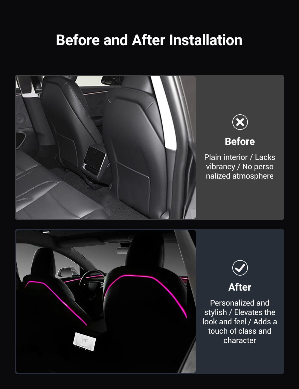 Seat Back Ambient Lighting for Model 3 Highland & Model Y Juniper (2PCS) | Miroken