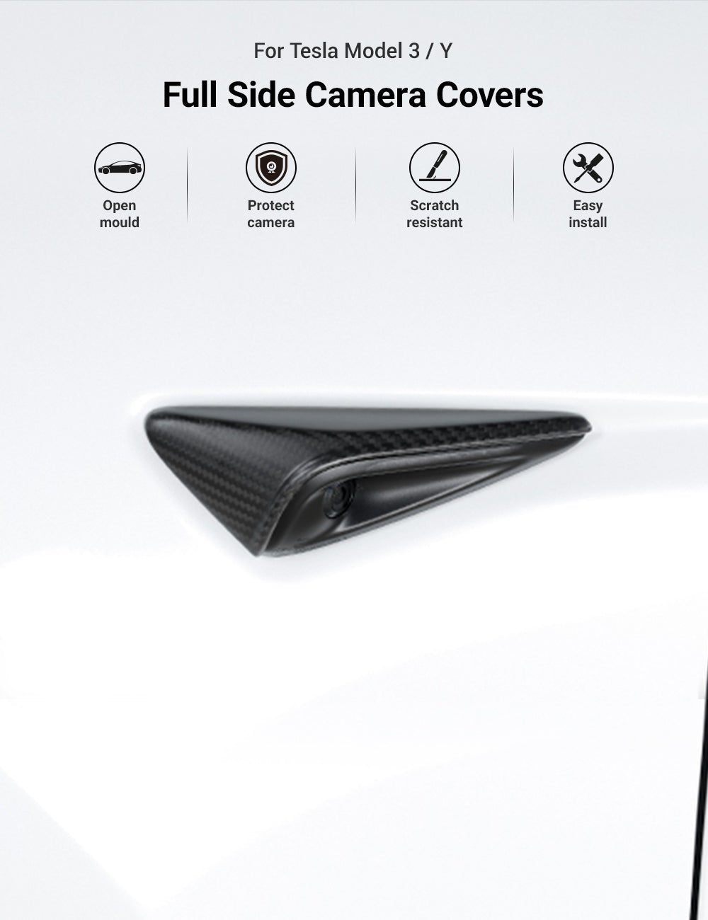 Side Camera Turn Signal Cover for Model 3/S/Y/X - Carbon Fiber Exterior Mods