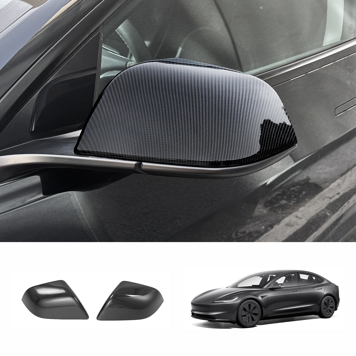 Side Mirror Cover Caps – Protective & Stylish Exterior Trim for Tesla 2024+ Model 3 Highland