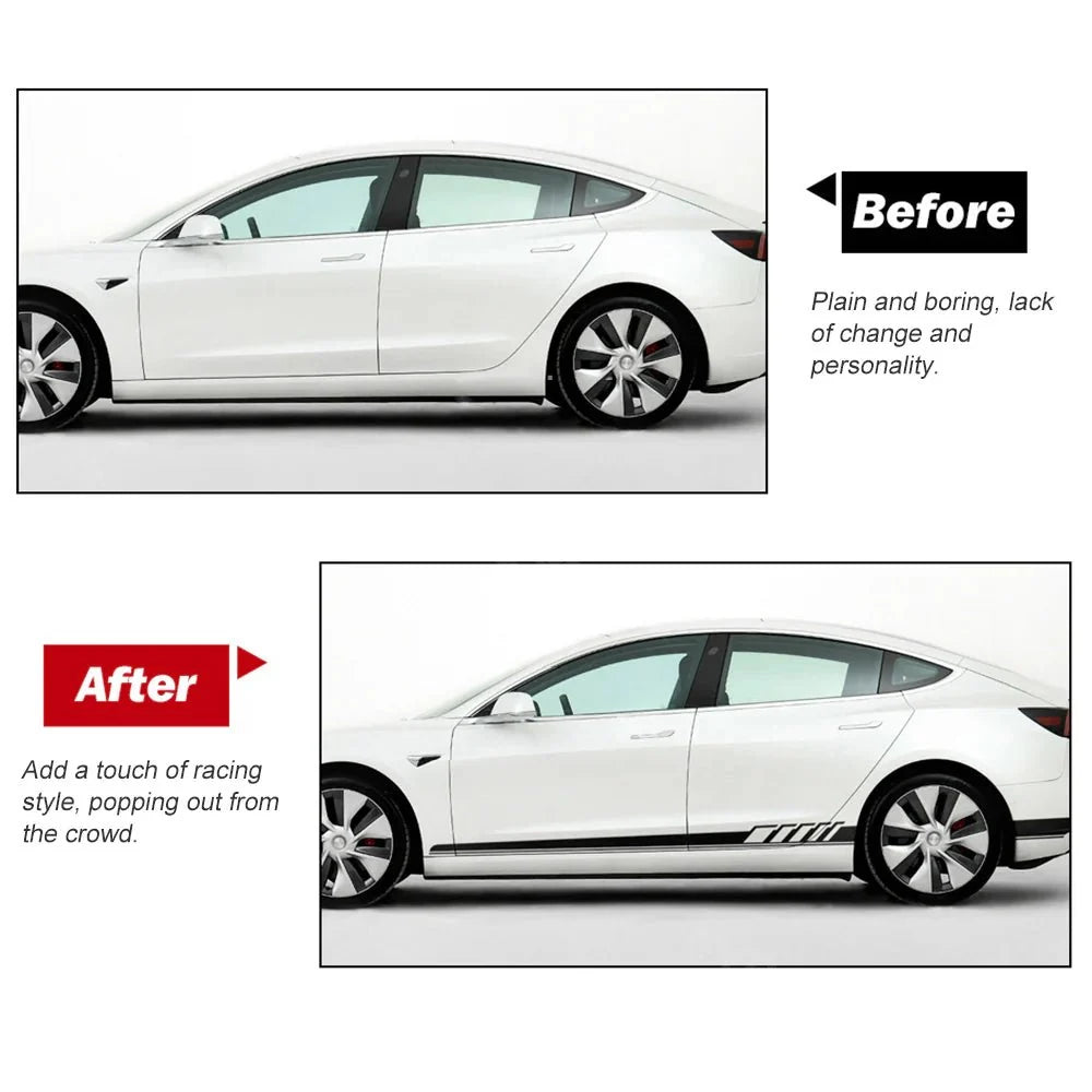 Side Skirt Decal DIY Sticker Side Body Racing Stripe Sticker For Tesla Model 3/Y/S/X