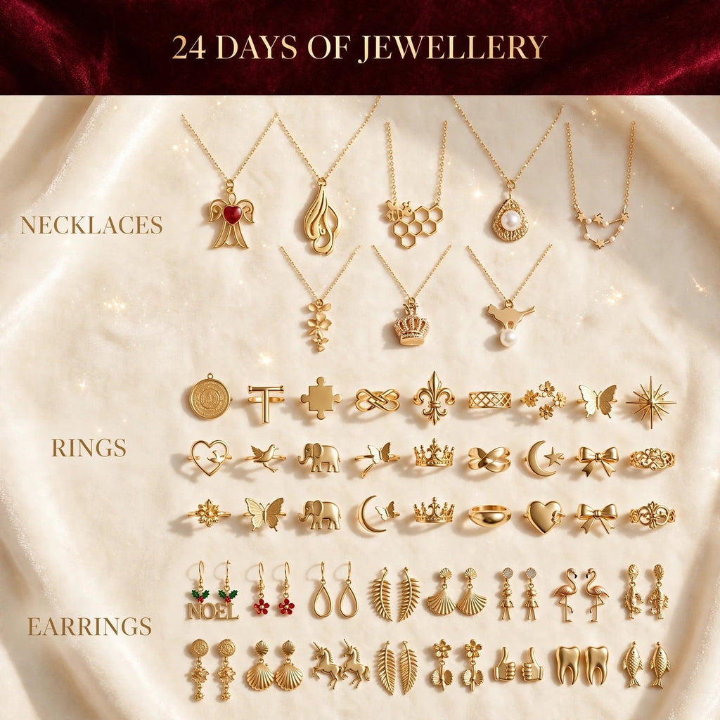 Jewelry Advent Calendar 2026 - 24 Gold-Colored Necklaces, Rings and Earrings