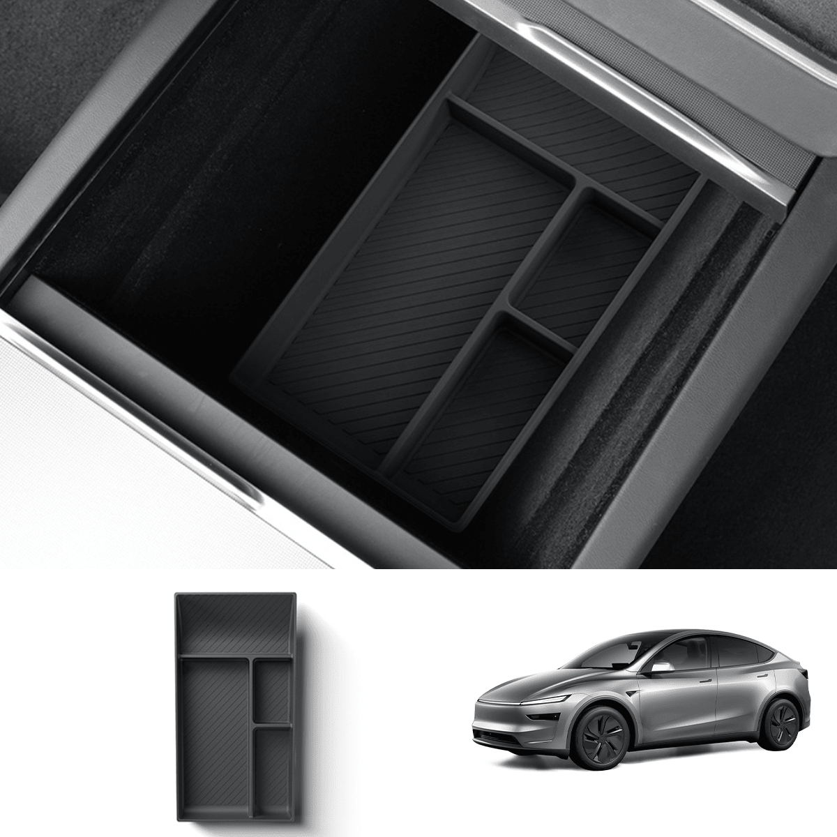 Silicone Center Console & Armrest Lower Storage Tray for Tesla Model Y Juniper 2025+