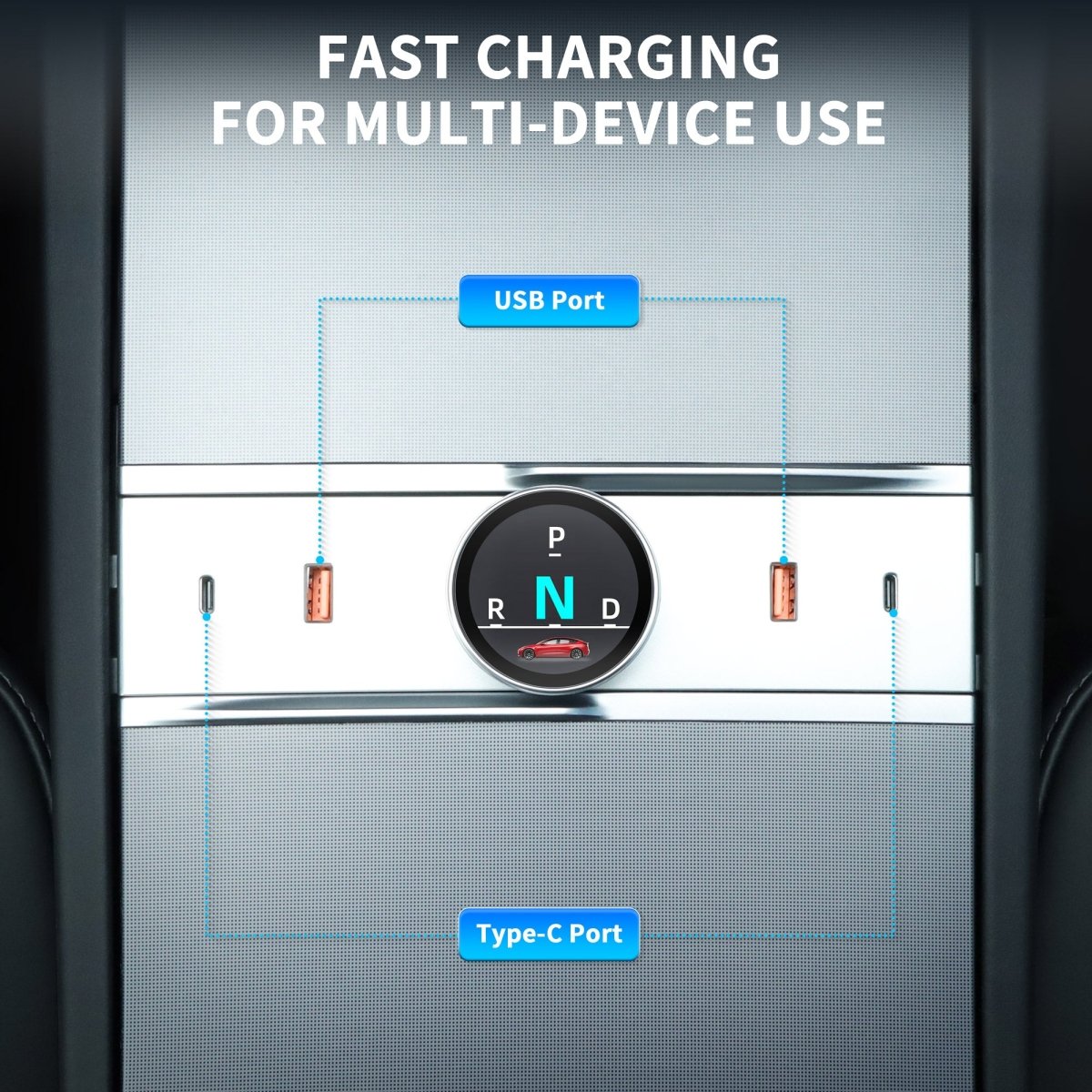 Smart Rotating Gear Shift Dock USB Hub for Tesla Model Y Juniper 2025